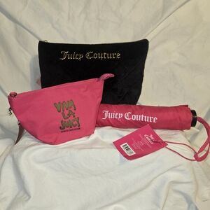 Juicy Couture Travel & Cosmetic Bundle – Pouch + Umbrella + Cosmetic Bag